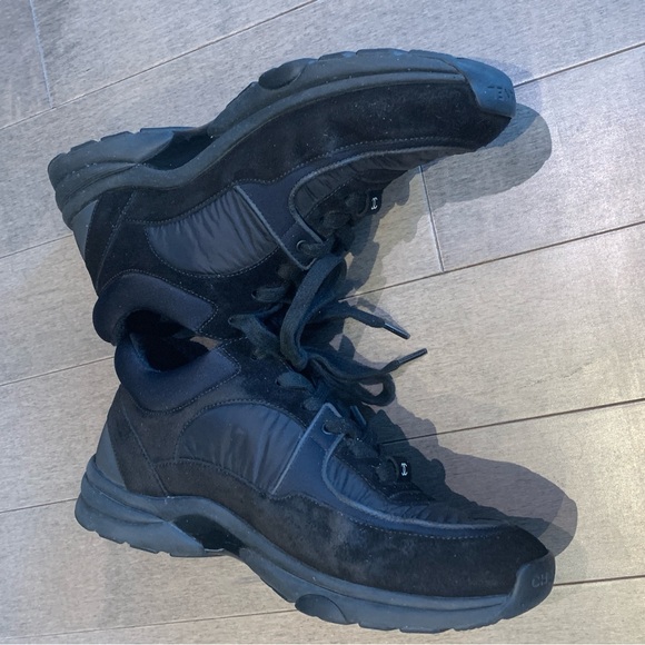 AUTHENTIC Chanel Black Calfskin & Mixed Fiber Sneakers G34360 Size 38. All black - Picture 6 of 14